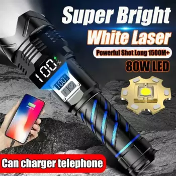 10000LM 80W Мощный фонарик Самый мощный прожектор дальнего действия с возможностью масштабирования Аварийный фонарик Тактический фонарик Дисплей мощности