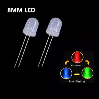 100 шт., 8 мм, быстрый мигающий светодиод, вспышка, цвет RGB, круглый светоизлучающий диод, меняющий мигающий диффузный многоцветный мерцающий