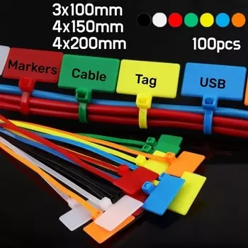 100 шт. нейлоновых кабельных стяжек разных цветов 3x100, 4x150/200 мм