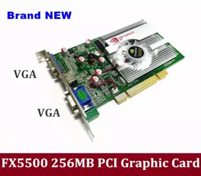 100% Высококачественная новая видеокарта nVIDIA GeForce FX5500 PCI FX 5500 256 Мб 128bit DDR VGA / VGA PCI