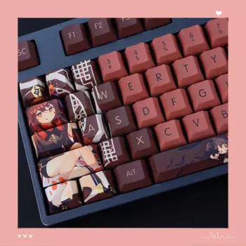 108 клавиш/набор Genshin Impact HUTAO Gaming Girl Custom Keycap Cherry Profile PBT Dye Sublimation для механической клавиатуры MX Switch