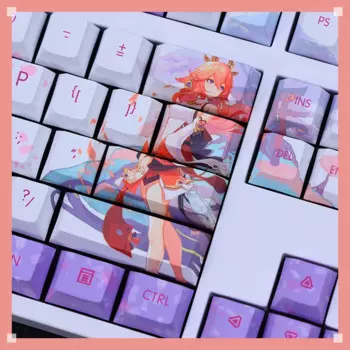 108 клавиш/набор Genshin Impact Yae Miko Keycaps Anime Gaming Cute Sexy Girl Custom DIY для механической клавиатуры Cherry Mx Switch