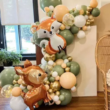 109Pcs Jungle Safari Birthday Party Animal Balloons Garland Arch Kit Fox Sika Deer Kids Baby Shower Decoration Wedding Supplies