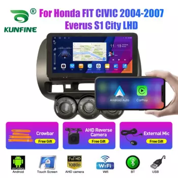 10,33-дюймовый автомобильный радиоприемник для Honda FIT CIVIC 2004-07 2Din Android, восьмиядерный автомобильный стерео DVD, GPS-навигатор, плеер, QLED-экран Carplay