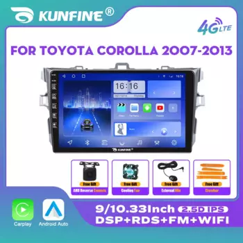 10,33-дюймовый автомобильный радиоприемник для Toyota COROLLA 2007-13, 2Din, Android, восьмиядерный автомобильный стерео DVD, GPS-навигатор, плеер, QLED-экран Carplay