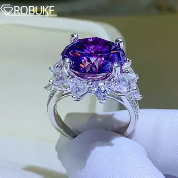 10 Carat Purple Moissanite Ring For Women Classic Big Lab Diamond Promise Wedding Band S925 Silver Jewelry With GRA Certificate