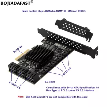 10 разъемов SATA 3.0 к PCI Express PCI-E 3.0 4X Карта контроллера расширения ASM1166 + JMB575 для жесткого диска HDD SSD