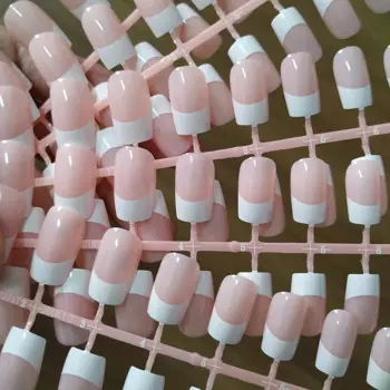 10 Sets/lot 24 Pieces/Set Long Full French Nail Tips Natural Pink Acrylic Nails Round Square Sweet Fake Nails Laidy Finger