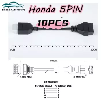 10 шт. Новый адаптер OBD для Honda 5Pin OBD1 к OBD2 16Pin гнездовой диагностический разъем для Honda 5 Pin OBD II Удлинительный кабель