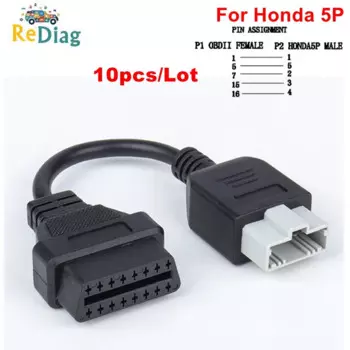 10 шт./партия адаптер OBD для Honda 5Pin OBD1 к OBD2 16Pin гнездовой диагностический разъем для Honda 5 Pin OBD II Удлинительный кабель