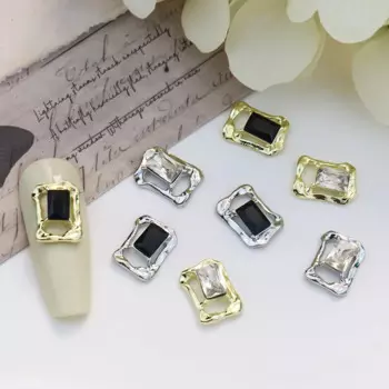 10PCS 3D Alloy Rectangle Nail Art Rhinestone Charms Parts Crystal Diamond Accessories Manicure Decor Nails Decoration Supplies