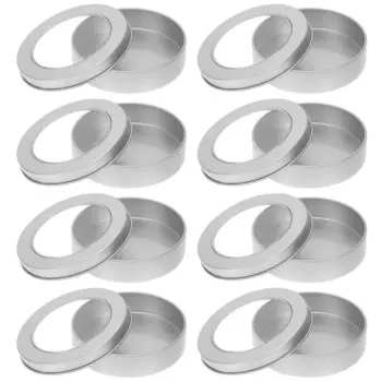 10Pcs Clear Window Tinplate Jewelry Box Round Metal Candy Boxes Cookie Tin Box Travel Sealing Container Jewelry Case