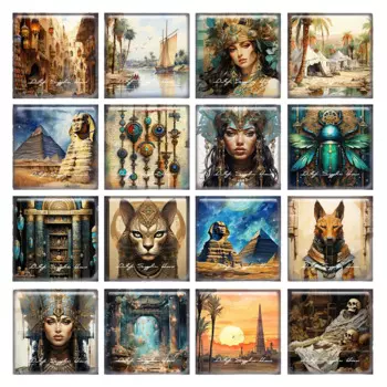 10pcs/lots Egyptian Culture Pharaoh of Egypt Square Photo Glass Cabochon Flatback Demo Flat Back Cameo For Diy Jewelry Making