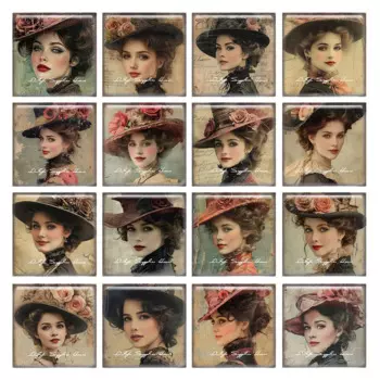 10pcs/lots Paris Flower Girl Elegant Lady Square Photo Glass Cabochon Flatback Demo Flat Back Cameo For Diy Jewelry Making