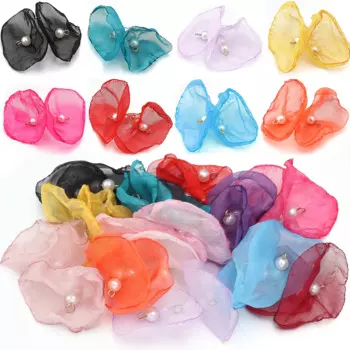 10Pcs Mesh Fabric Chiffon Double-layer Flower Chiffon Pendant with Imitation Pearl Bead Earring Pendant Jewelry Making Accessory