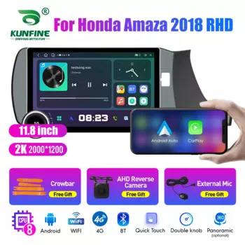 11,8-дюймовый 2K двойной ручкой 2 Din автомобильный радиоприемник для Honda Amaza 2018, автомобильный радиоприемник DVD, мультимедийный видеоплеер, Android Auto Carplay