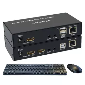 120M KVM 4K HDTV HDMI-совместимая клавиатура и мышь USB-A 3,5 мм AUX из алюминиевого сплава через CAT6 RJ45 Lan Ethernet Extender