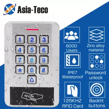 125 кГц RFID-клавиатура с паролем, управление доступом, подсветка, водонепроницаемый IP68 металлический чехол, автономный замок доступа для двери, 6000 пользователей
