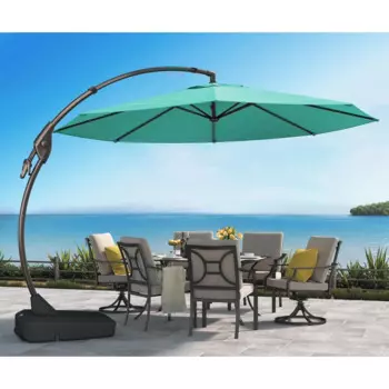 12 футов Sunbrella консольный Зонт с основанием наружный круглый алюминиевый офсетный подвесной Зонт с регулировкой наклона