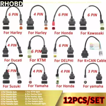 12 шт./комплект, коннекторы для мотоцикла, мотоцикла, YAMAHA, HONDA 4Pin, KTM Moto, Ducati, Suzuki OBD2, Удлинительный кабель