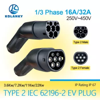 16/32A 3,6/7,2/11/22KW EV адаптер зарядного устройства Тип 2 IEC 62169 штекер/гнездо для электрического транспортного средства и разъем зарядной станции