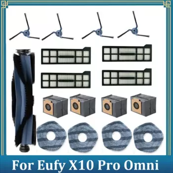 17 шт. запасные части для робота-пылесоса Eufy X10 Pro Omni, основная боковая щетка, фильтр Hepa, швабра, тканевый мешок для пыли