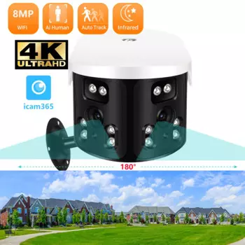 180 ° ультра широкий угол обзора 8MP Открытый Двойной объектив Wifi IP-камера Панорамный человек Обнаружить CCTV видеонаблюдения ночного видения