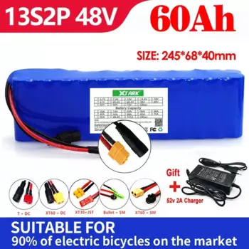18650 комплект литий-ионный батарей батарея для электровелосипеда 48V 60Ah 13S2P комплект для переоборудования велосипеда bafang 1000w и 54.6V 2A зарядное устройство + XT60/DC разъем