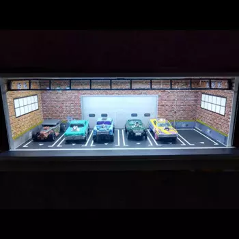 1: 64 имитация парковочной модели, сцена, парковочный гараж с подсветкой, 6 парковочных мест, модель автомобиля, демонстрационный стеллаж, дисплей Scen