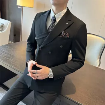 1-A94 двубортный костюм, мужской костюм, британский облегающий мужской костюм больших размеров, модное свадебное платье жениха из трех предметов