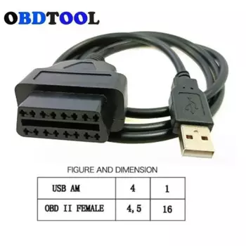 1-метровый автомобильный OBD2 женский 16-контактный соединительный кабель к USB Разъем USB-адаптера для GPS HUD Удлинительный провод питания 1 м OBD 16-контактный шнур