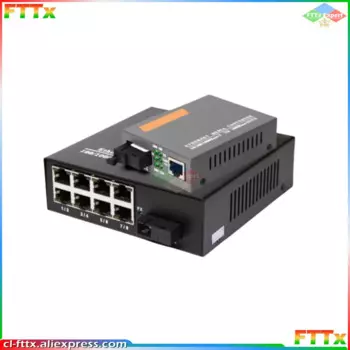 1 пара гигабитных волоконных трансиверов, интерфейс SC и 8 портов RJ45, одномодовый, 10 м, 100 м, 1000 м, медиа конвертер
