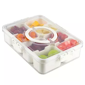 1 шт., коробка с несколькими отделениями и ручкой, пластиковый поднос для еды с крышкой, штабелируемый контейнер для фруктов и овощей, 8 съемных мини-с