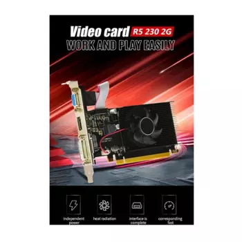 1 шт., видеокарта R5 230, 2 Гб, GDDR3, 625 МГц, 1066 МГц, 64 бит, 40 нм, 6 контактов, x, черная видеокарта