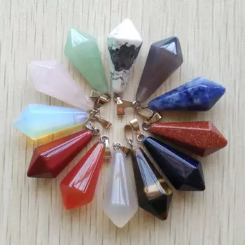 2018 fashion Hot Sale good quality Mixed Natural Stone pendulum Hexagonal pyramid Charms pendants 12Pcs Wholesale Free shipping