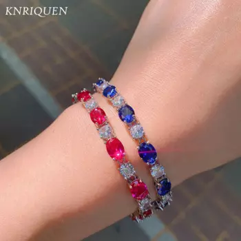 2021 Luxury Simulated Tanzanite Sapphire Ruby Gemstone Strand Bracelets Fine Jewelry Vintage Anniversary Gift for Women 17.5+5cm