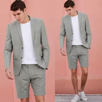2021 высокое качество короткие мужские свадебные смокинги два Buttom Slim Fit Одежда деловые вечерние Выпускной Лучший мужской костюм с блейзером (пиджак + брюки)