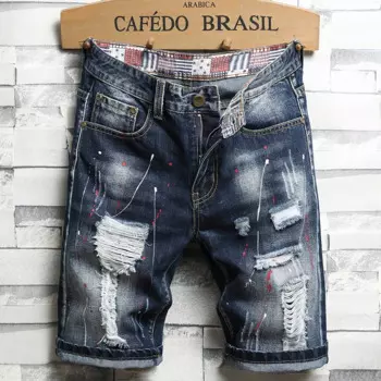 2022 Fashion Graffiti Ripped Men's jean shorts Patch Raggedy Five-cent Beggar Denim Pants High Quality Brand Jeans Men Clothing