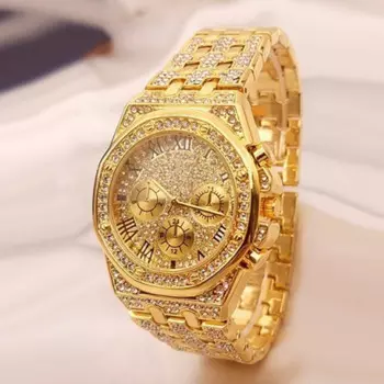 2022 Reloj Hombre Ice Out Роскошные деловые желтые золотые часы, мужские кварцевые наручные часы Стразы