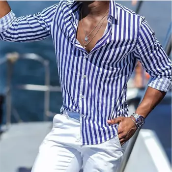 2023 Fashion Lapel Shirt Striped Plaid Blue Green Shirt Tiger Totem Black White HD Pattern Cuban Broken Collar Fashion Popular