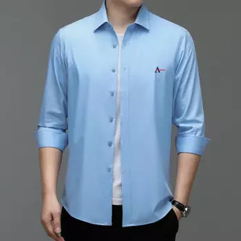 2023 negcios masculinos casual camisa de mangas compridas clssico ajuste branco azul preto inteligente masculino camisas de