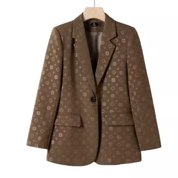 2023 New Female Elegant Women's Brown Character Single Blazer Spring Autumn Business Jacket Office Lady Coat Top S-4XL