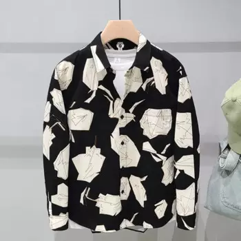 2023 New Spring and Autumn Seasons Fashion Trend Men's Personalized Print Design Feeling Stupid and Handsome Loose Casual Shirts