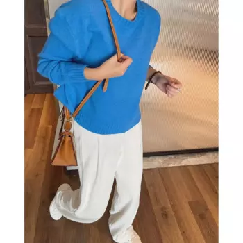 2023 New Woman Y2k Clothes Blue Knit Sweaters Pullovers Tops Korean Fashion Vintage Winter Long Sleeve Sweatshirt Shirts Blouses