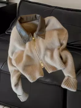 2024 Autumn and Winter Fashion New Women's Knitted Cardigan Warm Thick Collar Zipper Temperament Wool Jacket Cropped Cardigan