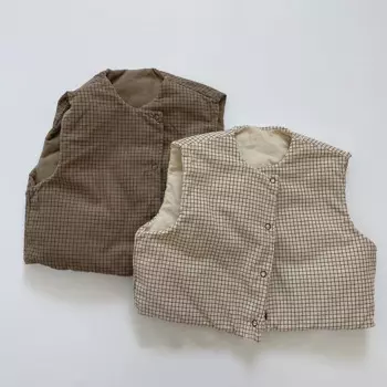 2024 Autumn New Children Plaid Vest Girl Baby Retro Sleeveless Cardigan Tops Coats Boy Toddler Cotton Linen Casual Waistcoats