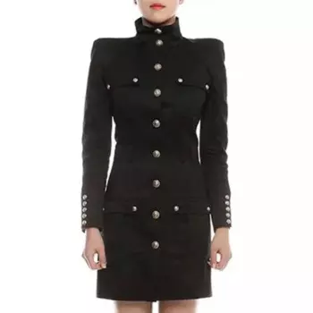2024 autumnNew women's high neck slim riveted lionHead buckle long sleeve dress y2k high quality fashion retro casual skirt coat