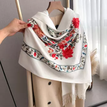 2024 Fashion Luxury Embroidery Scarf Elegant Women Winter Thick Warm Neck Pashmina Long Fringe Scarves Lady Blanket Soft Shawl