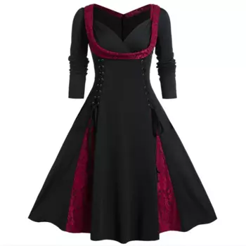 2024 Lace Patchwork Long Sleeve Dress Mid-length Patchwork Waist Evening Dress Dress Women Elegant Long Dresses Beautiful