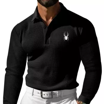 2024 Men's Business Casual Polo Shirt Waffle Fabric Spring And Autumn Men's Clothing Street Daily Lapel Long Sleeve Knitted Top